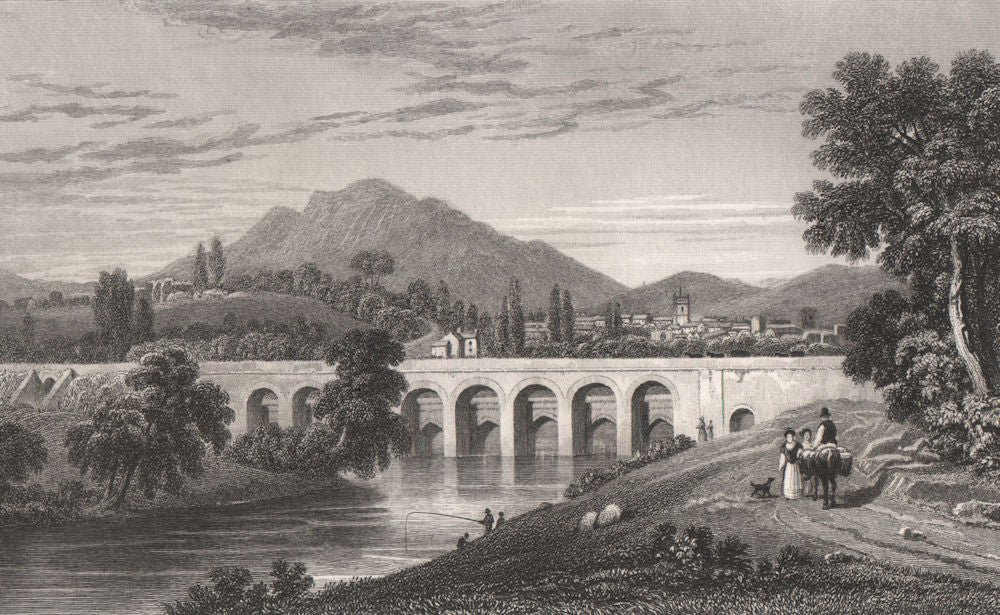 Abergavenny, Monmouthshire, Wales, by Henry Gastineau 1835 old antique print